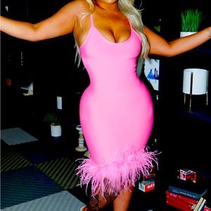 NWT Fashion Nova Yvanna Bandage Feather Pink Mini Dress